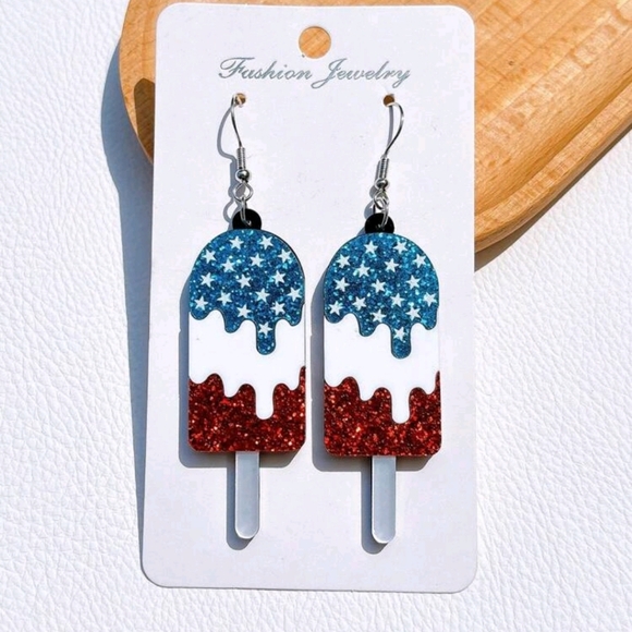 NWT Red, White & Blue Acrylic Popsicle Earrings. - Picture 2 of 2